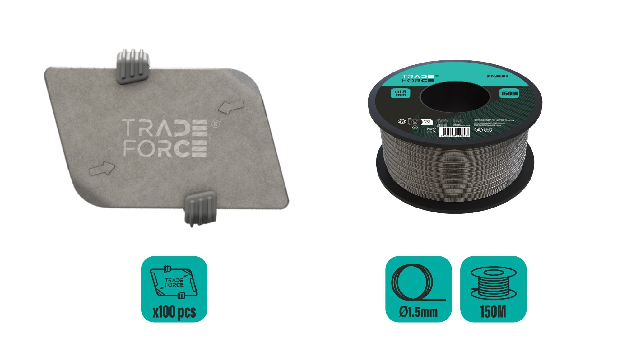 TRADEFORCE - TDM0115900004 KIT 100 morsetti/1 fune met.150m*D1,5mm