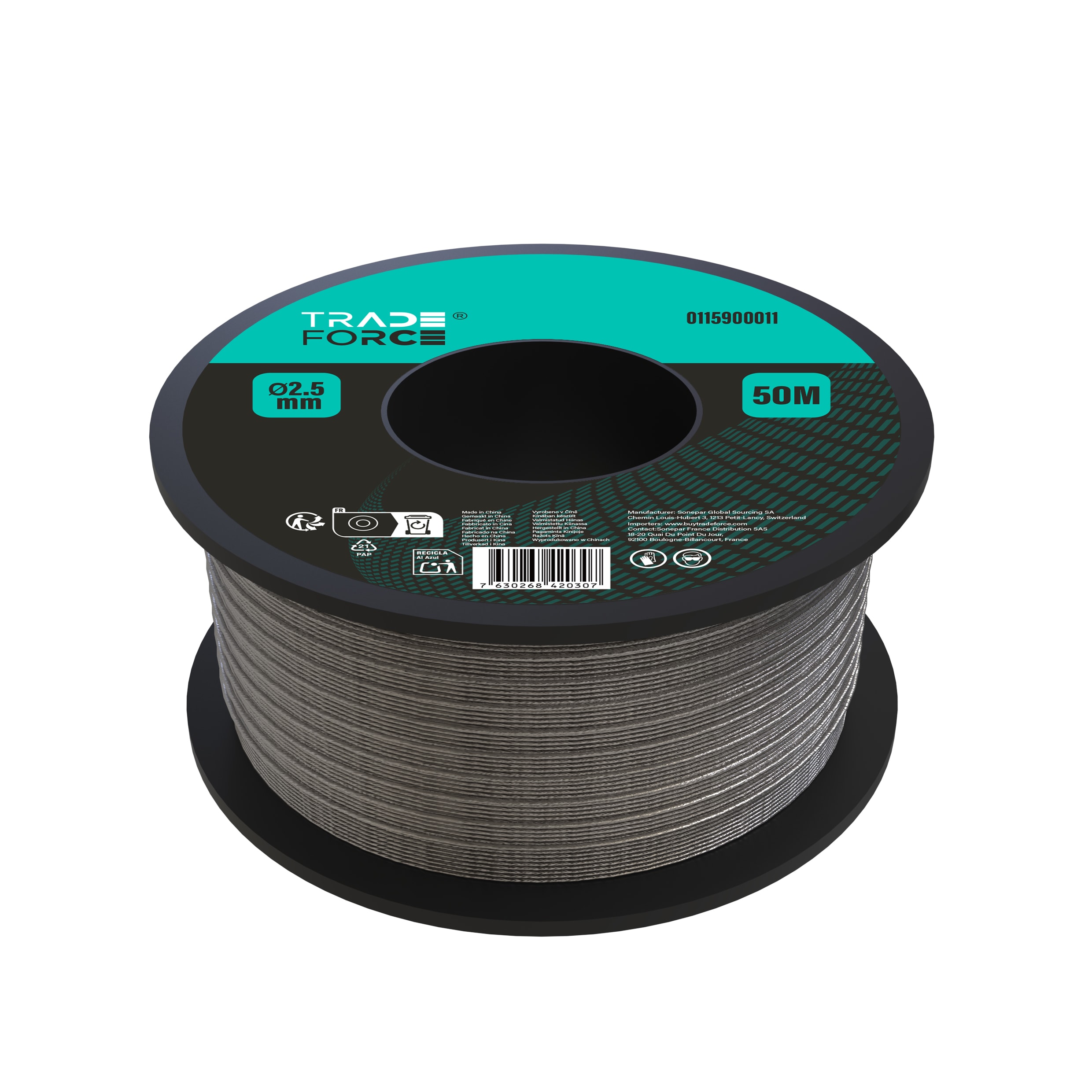 TRADEFORCE - TDM0115900011 Bobina fune metal. zincata D2,5mm*50m