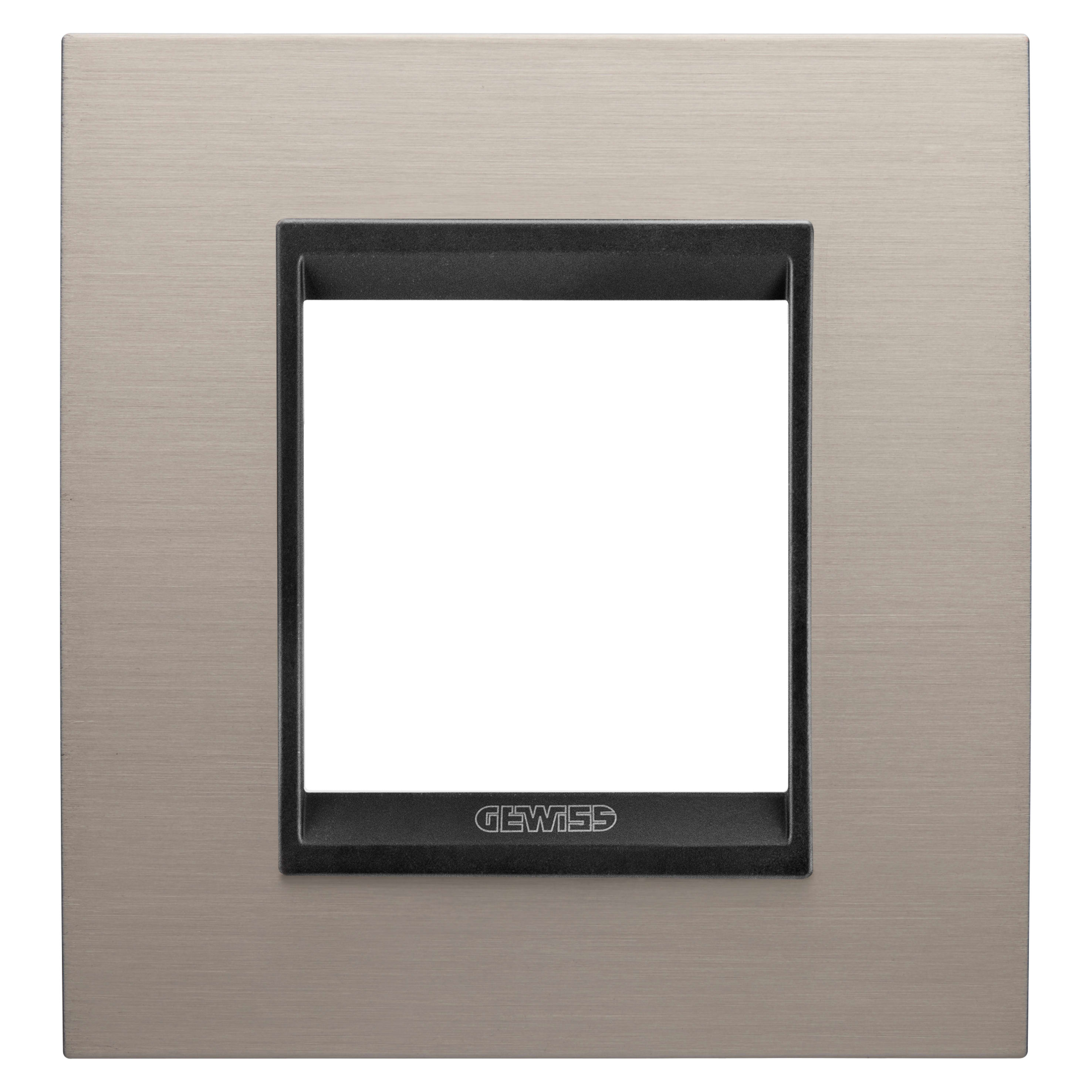 GEWISS - GEWGW16222WS PLACCA LUX INTERNATIONAL - IN METALLO - 2 POSTI - ALLUMINIO SPAZZOLATO LAVY - CORNICE NERO OPACO - CHORUSMART