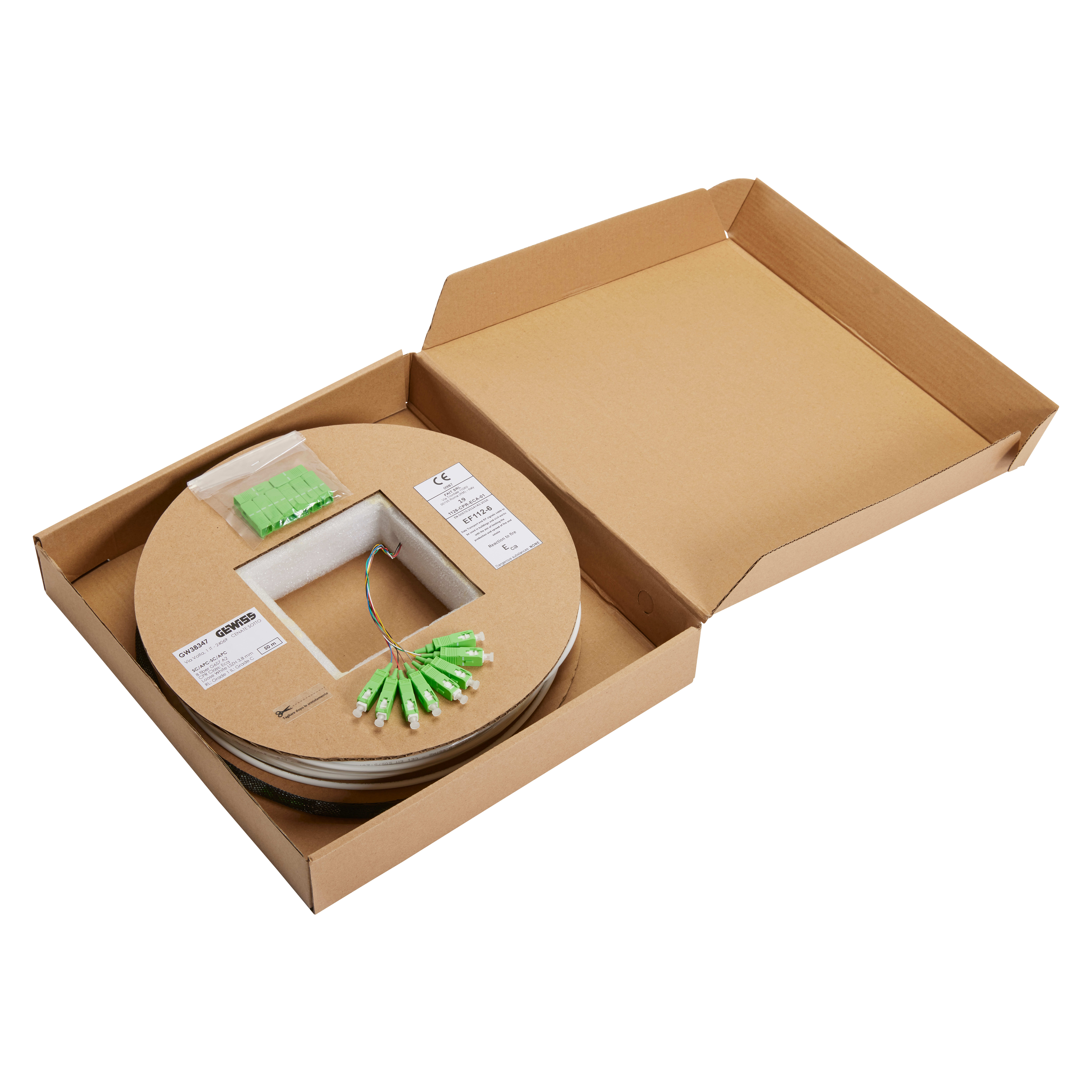 GEWISS - GEWGW38348 BRETELLA 8 FIBRE SC/APC CON TRAINO - SISTEMA FIBER FAST PLUS - 100M - PER MONTANTI - BIANCO