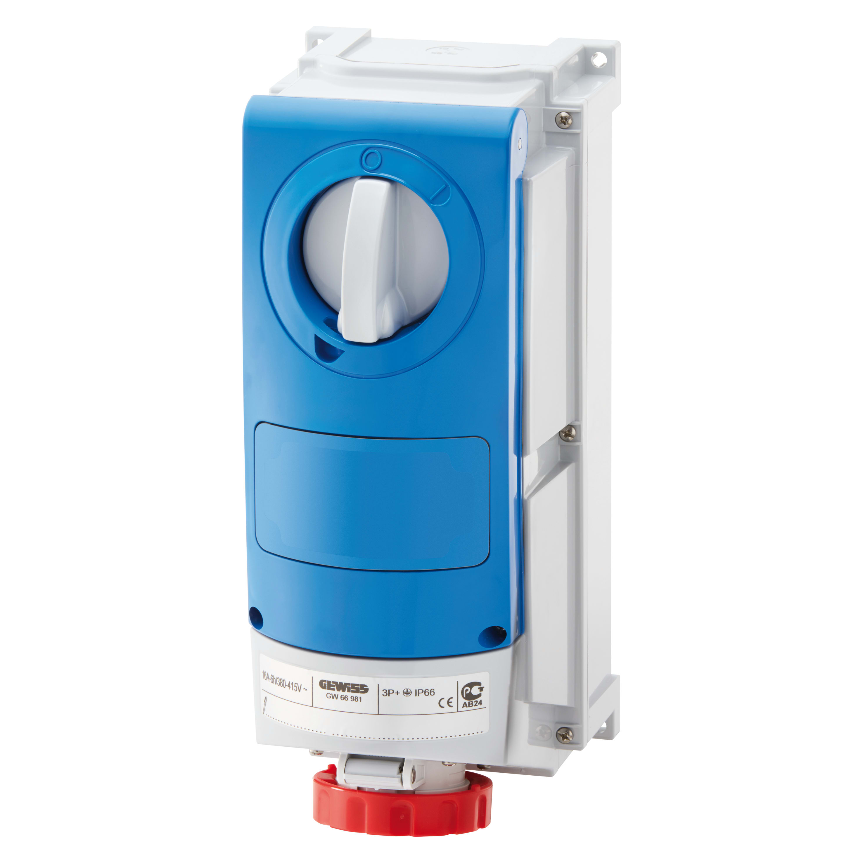 GEWISS - GEWGW66518 PRESA FISSA INTERBLOCCATA VERTICALE - CON FONDO - SENZA BASE PORTAFUSIBILI - IMPIEGHI GRAVOSI - 2P+T 32A 380 - 415V - 50/60HZ 9H - IP66