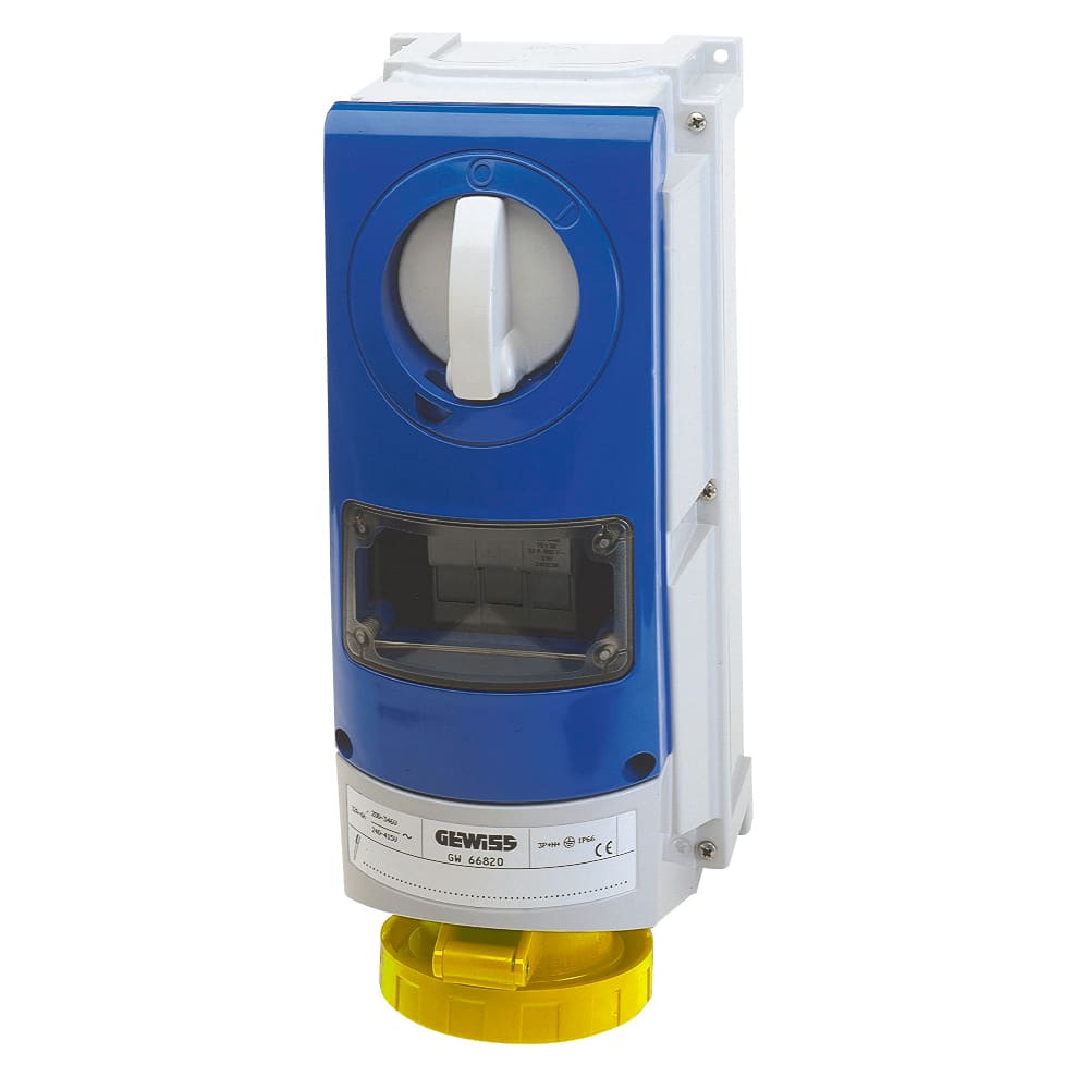 GEWISS - GEWGW66962 PRESA FISSA INTERBLOCCATA VERTICALE - CON FONDO - CON BASE PORTAFUSIBILI - 2P+T 32A 100-130V-50/60HZ 4H - IP66