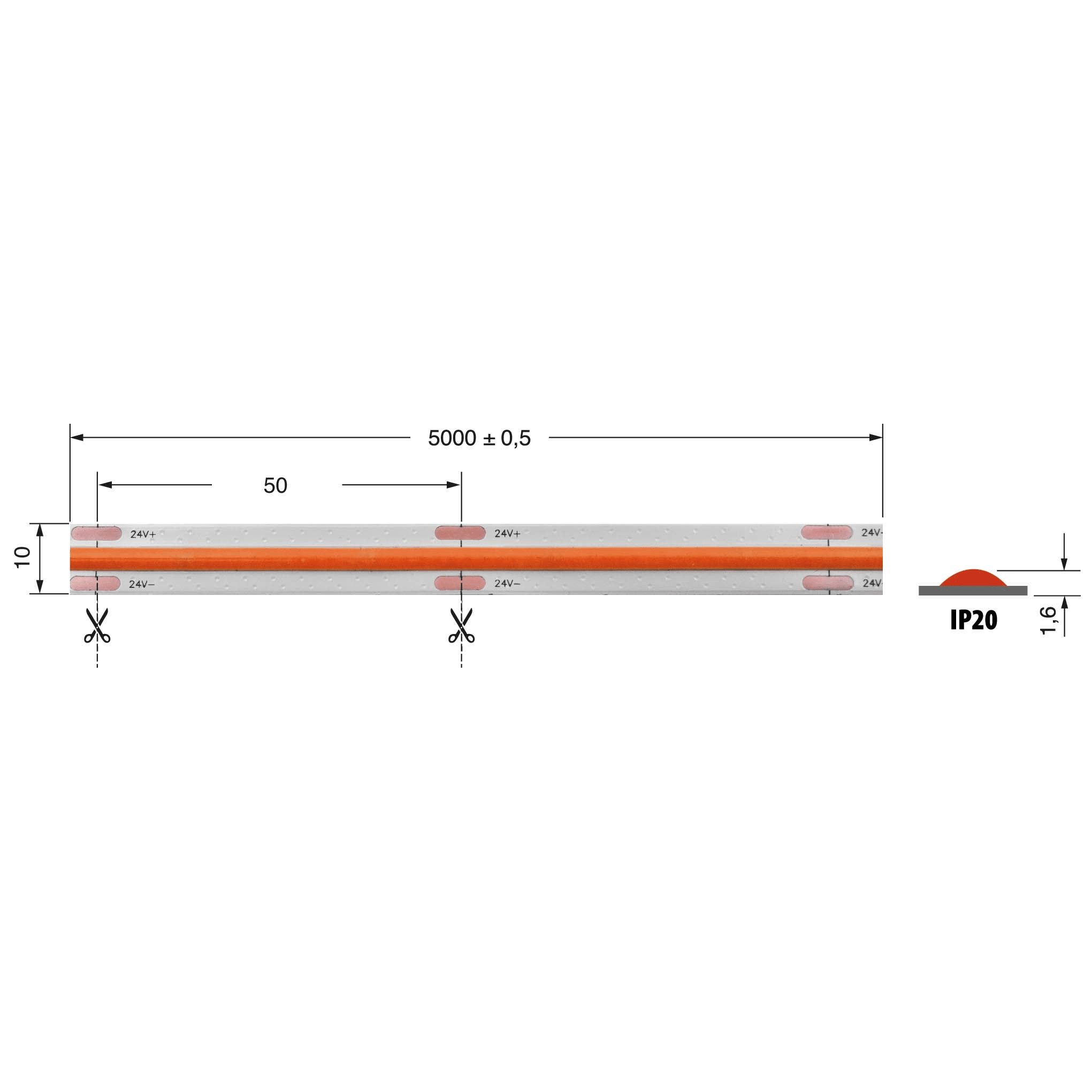 ELCART DISTRIBUTION - ERT186910000 STR.LED COB ROSSA 12W/M 24V IP20