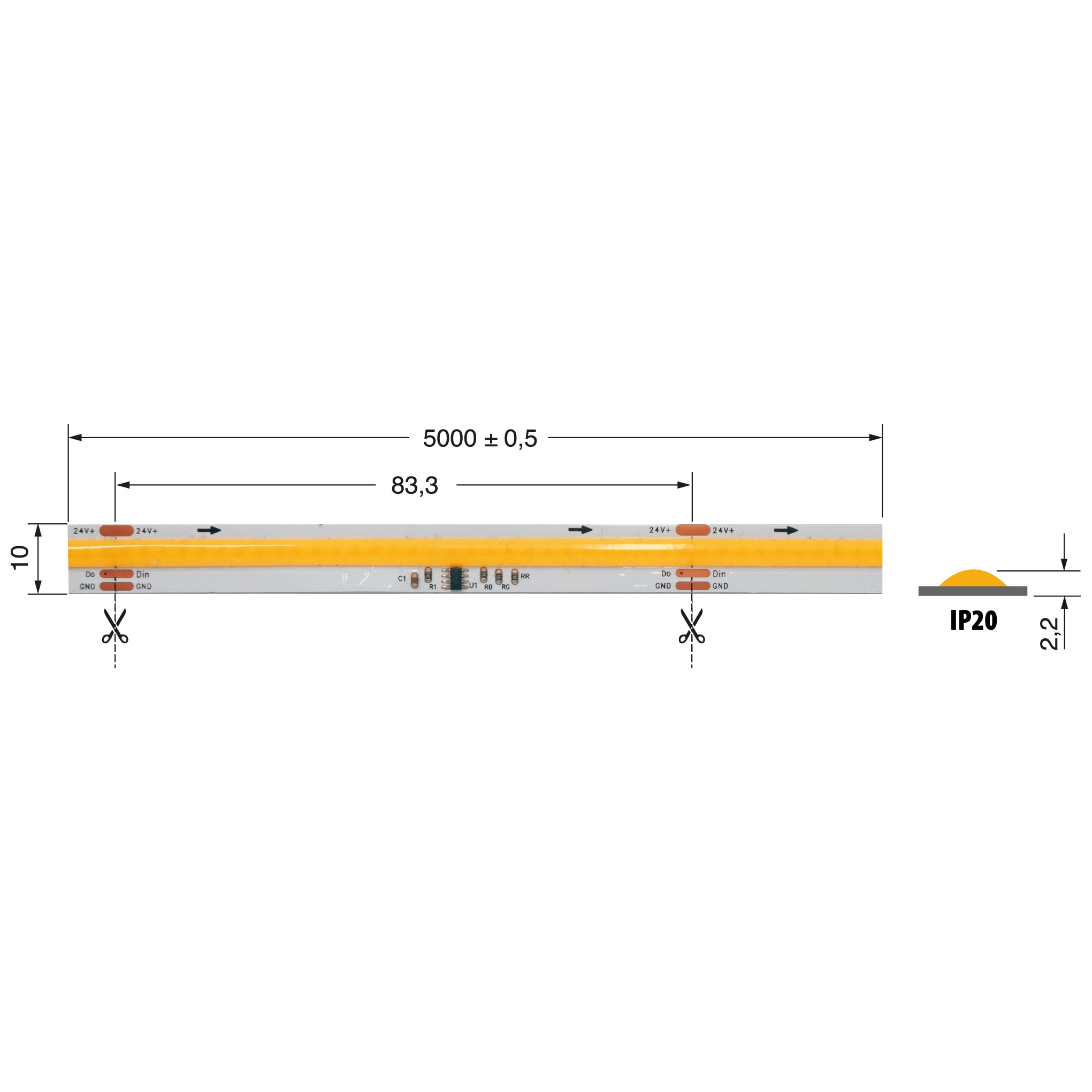 ELCART DISTRIBUTION - ERT186920400 DIG.COB STRI.12W/M 3000K 24V IP20