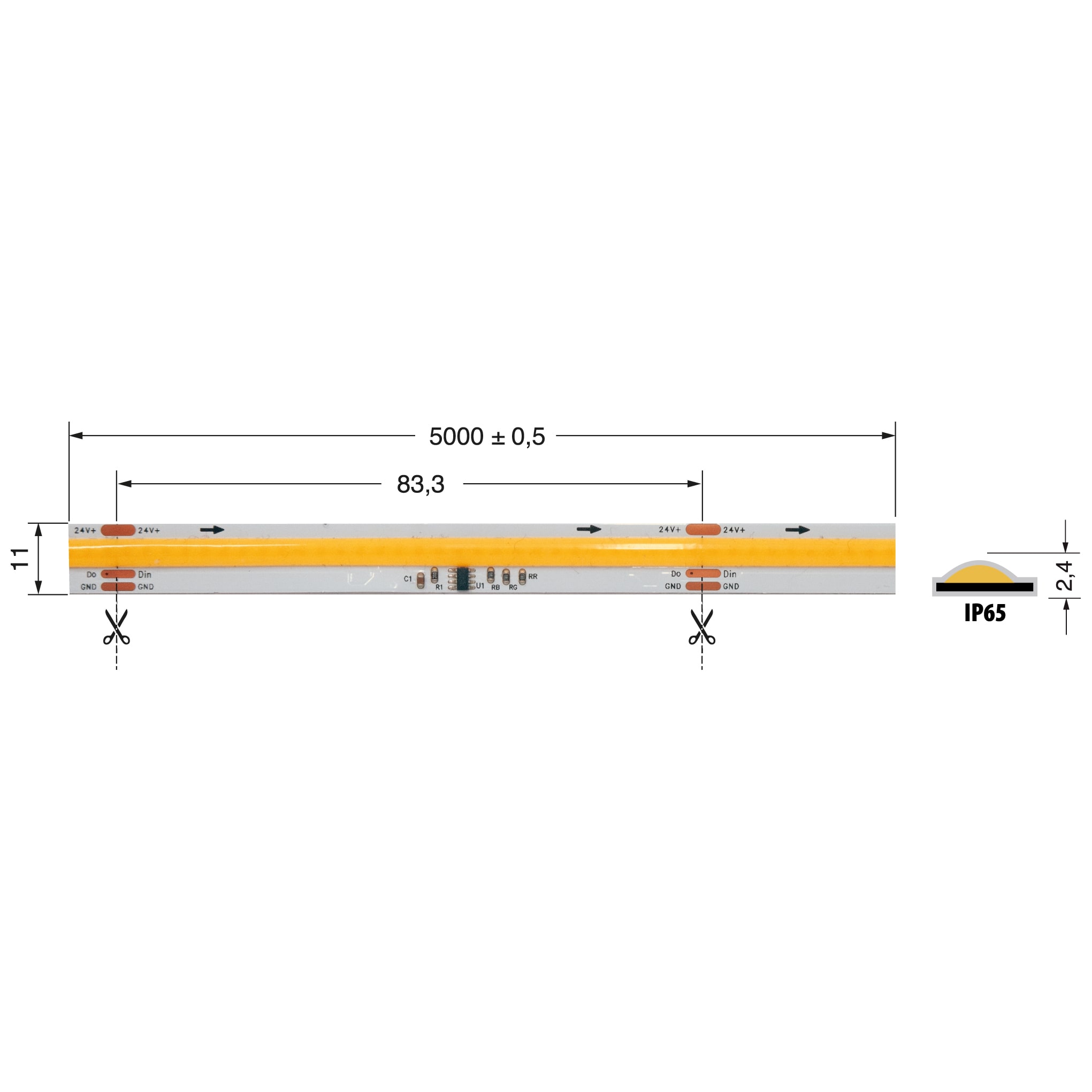 ELCART DISTRIBUTION - ERT186921400 DIG.COB STRI.12W/M 3000K 24V IP65