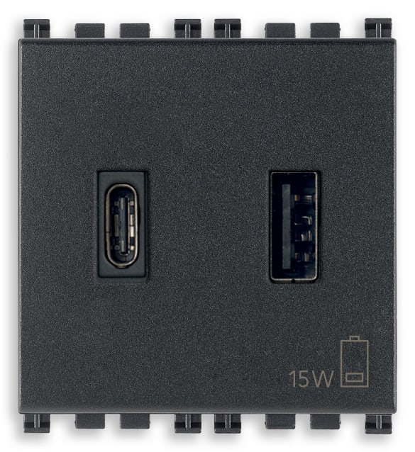 VIMAR SPA - VIW19295.AC ALIMENTATORE USB A+C 15W 3A 5V 2M GRIGIO