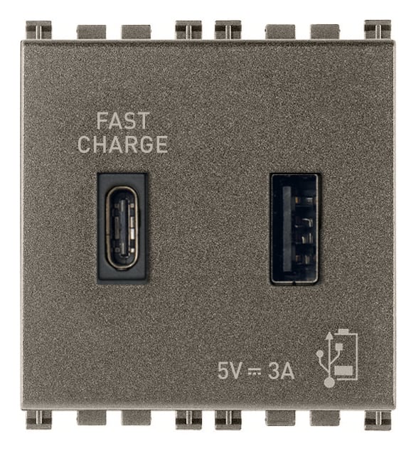 VIMAR SPA - VIW19295.AC.M Alimentatore USB A+C 15W 3A 5V 2M Metal