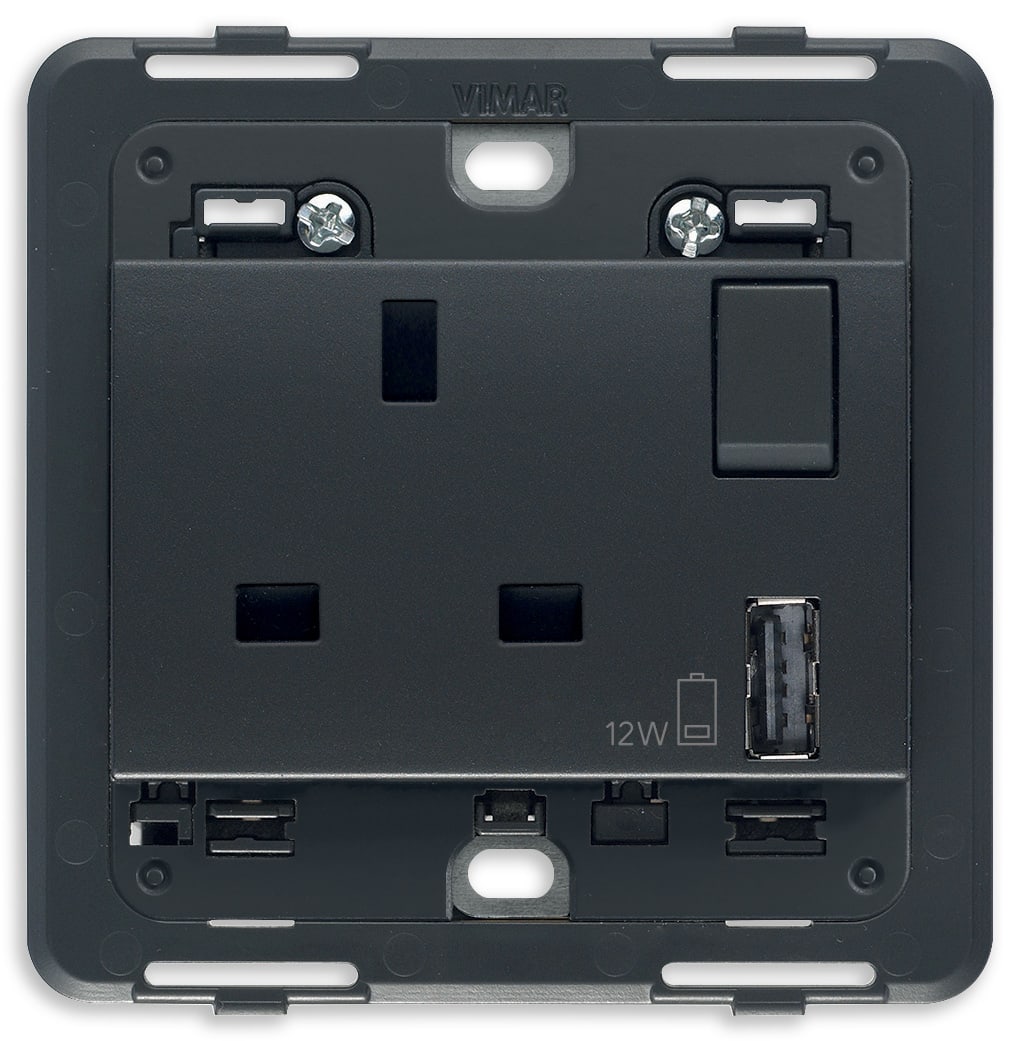 VIMAR SPA - VIW20223.A PRESA 2P+T 13A BS + INT. + USB A GRIGIO