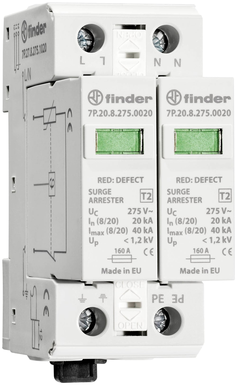FINDER SPA - FIN7P2782751020 SPD CLASSE2 MONOFASE 2P 275VAC TN-S 20KA