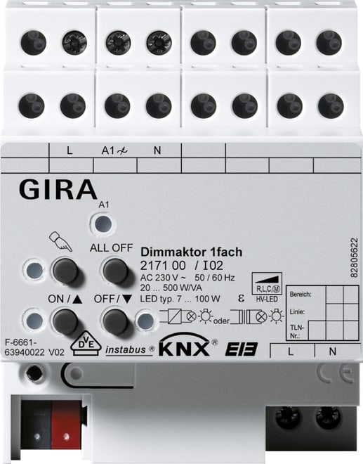 GIRA - GIR217100 ATTUAT. DIMMER UNIV 1X 500 W/VA KNX AMG
