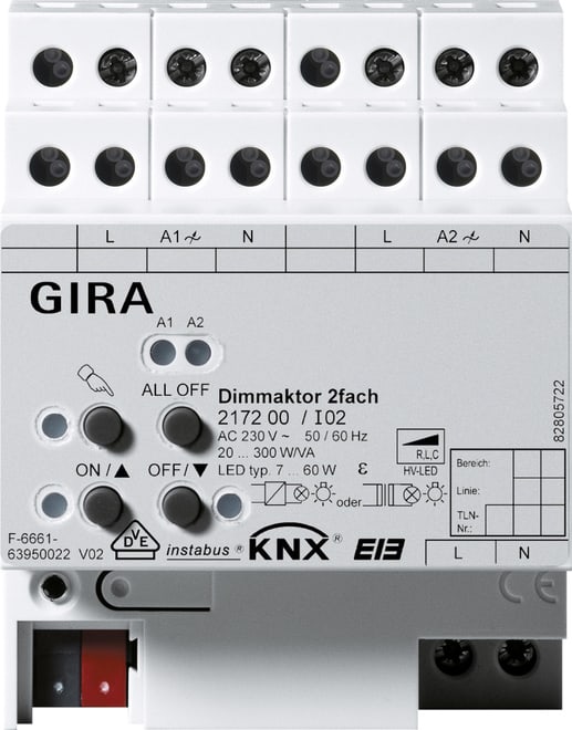 GIRA - GIR217200 ATTUAT. DIMMER UNIV 2X 2X300 W/VA KNX AM