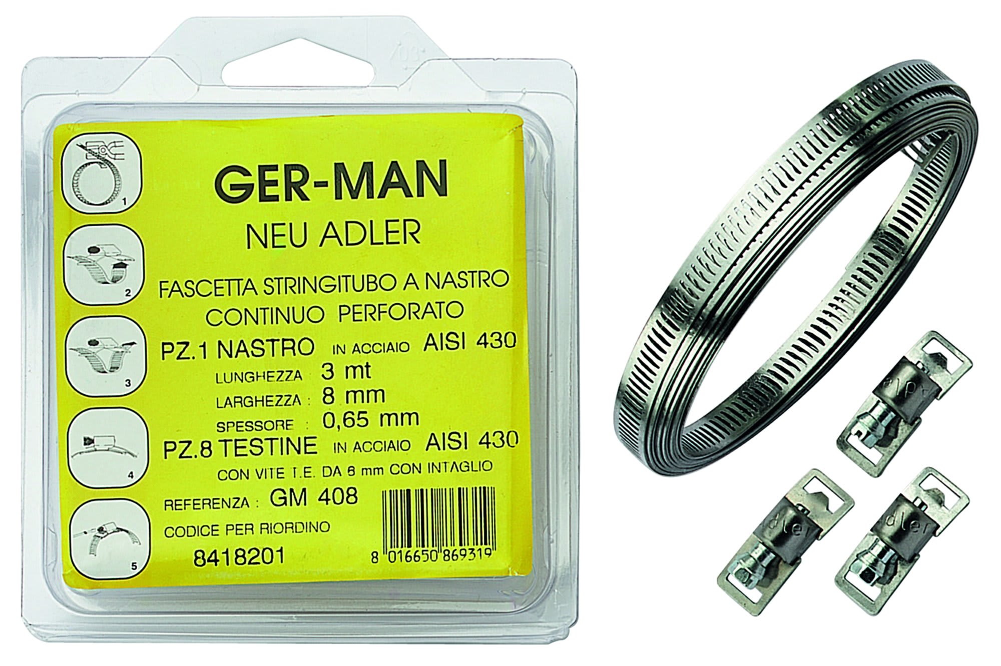 ELEMATIC SPIT - ITP8418201 NASTRO CONTINUO PERFORATO INOX 3M - 8 MM