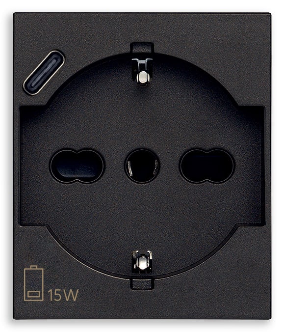 VIMAR SPA - VIW30210.USBG PRESA 2P+T 16A UNIVERSALE + USB C NERO