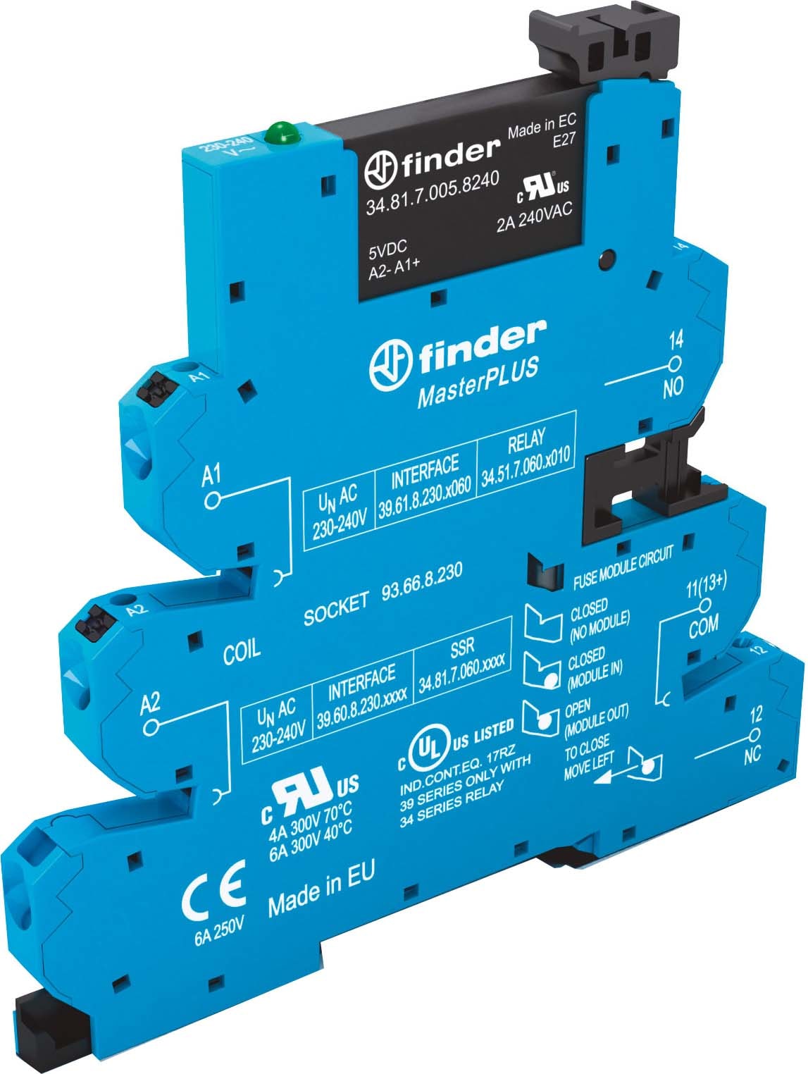 FINDER SPA - FIN396070248240 MASTERPLUS INTERFACCIA SSR 1NO MORSPUSH-IN