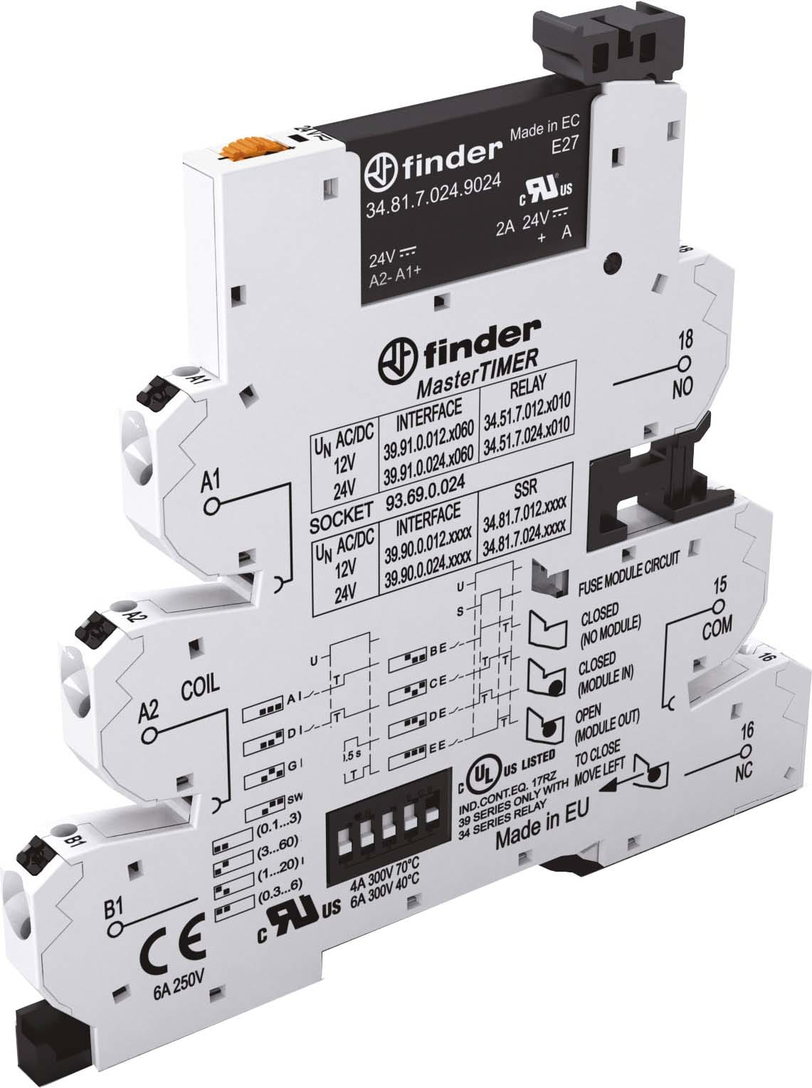 FINDER SPA - FIN399000129024 MASTERTIMER INTERF. SSR 1NO MORS.PUSH-IN