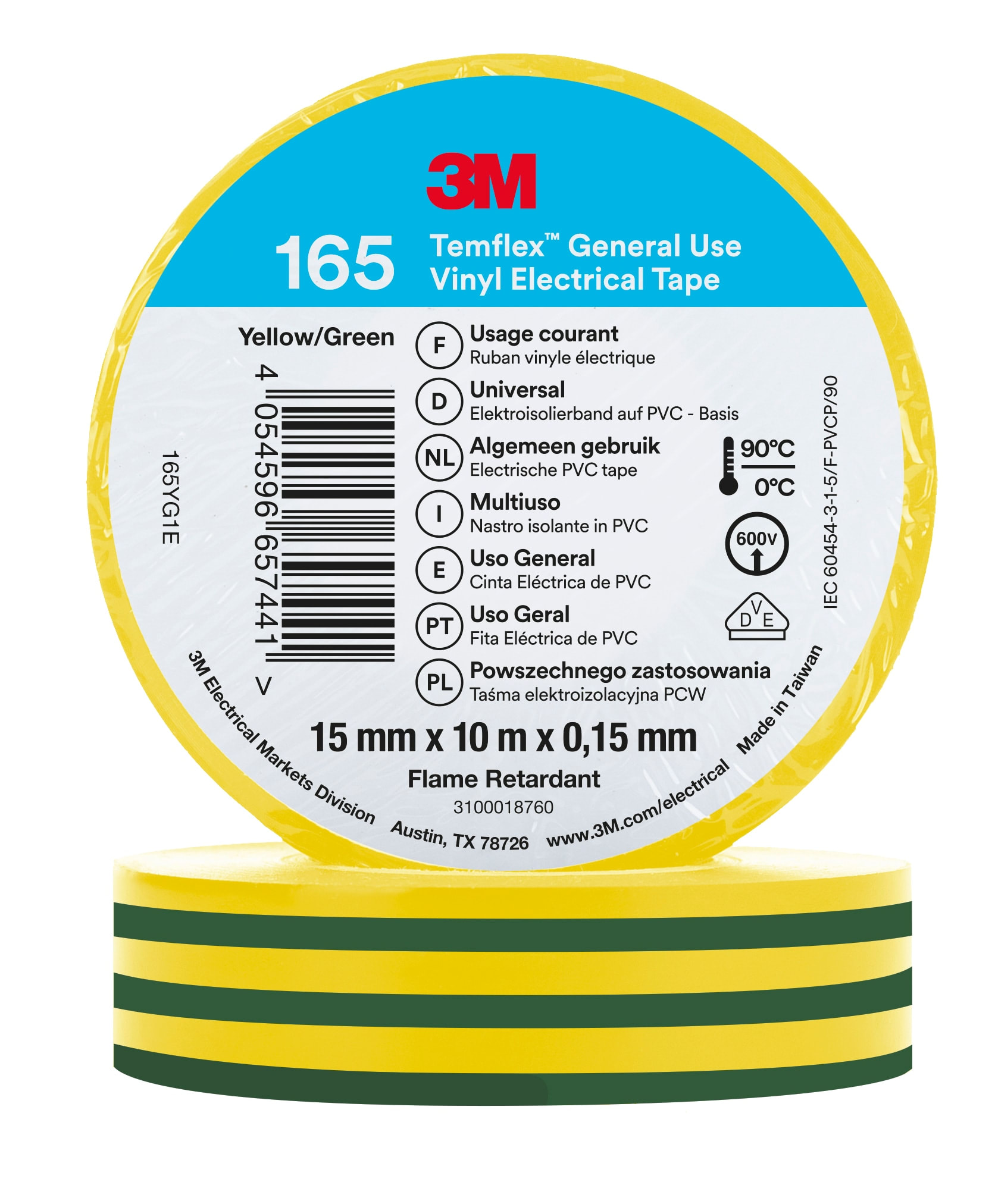 3M ITALIA - 3MI7100222491 TEMFLEX 165 15MM X 10M Y/G