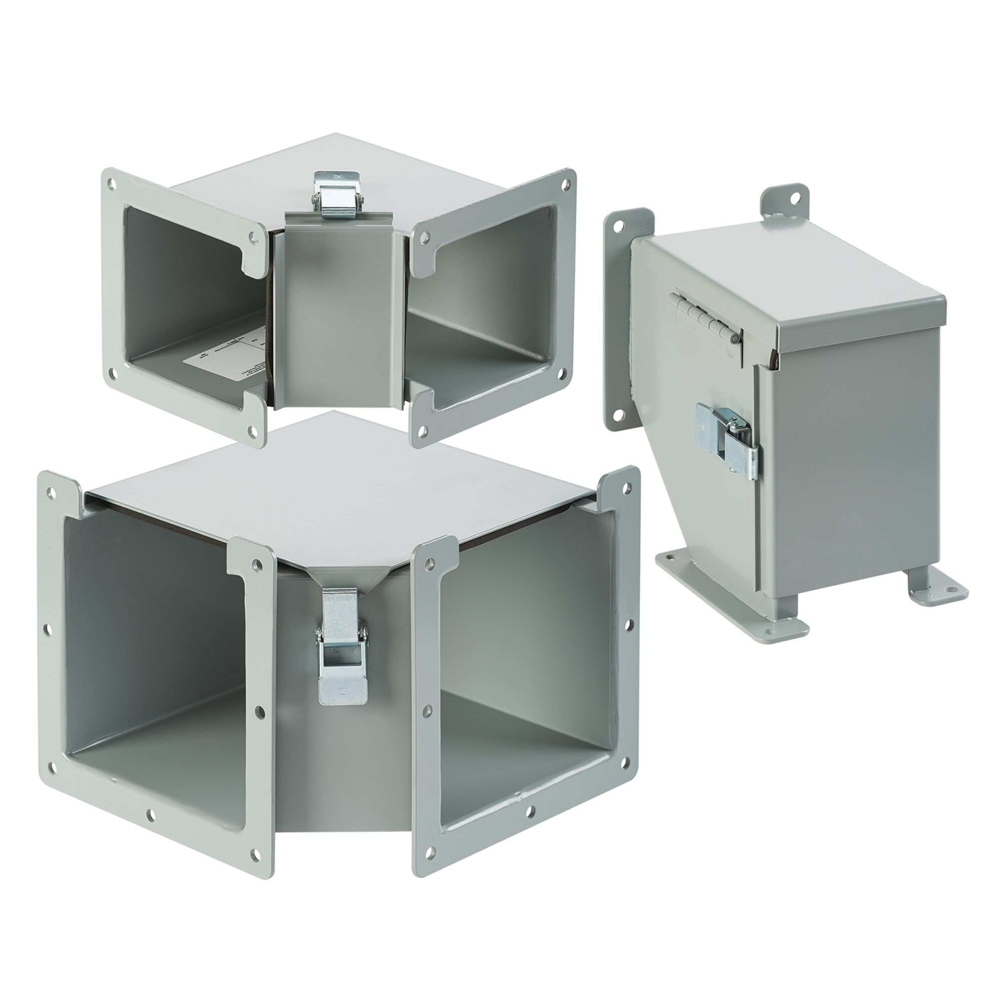 NVENT HOFFMAN - HOFF88LE9A Gomito a 90 gradi per canalina a innesto con apertura superiore, 8,00x8,00, grigio, acciaio dolce