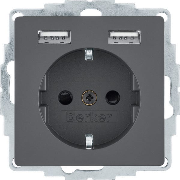 BERKER - BRK48036086 PRESA SCHUKO/USB, Q.X ANTRACITE VELLUTO