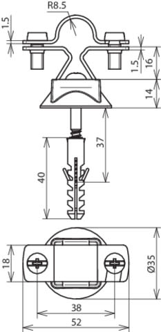 DEHN ITALIA SPA - DEH274260 Staffa portaasta INOX per Td. 16mm con v ite per legno, tassello in plastica D 8m m