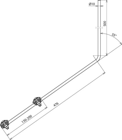 DEHN ITALIA SPA - DEH101110 Punta di captazione D 10mm lung. 1000mm Al-SET- angolato 55° con 2 morsetti scan alati Al