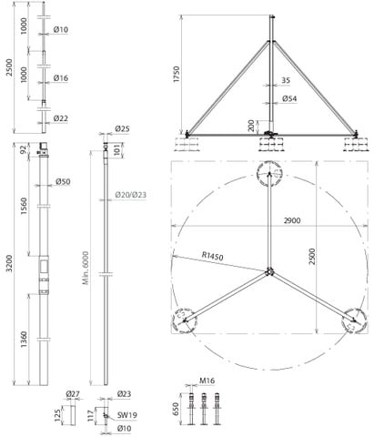 DEHN ITALIA SPA - DEH819483 Conduttura HVI D 23mm Cu con tubo portan te L 4700mm e p.di capt. 2500mm e trep.- SET-