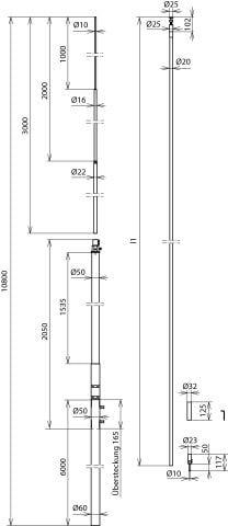 DEHN ITALIA SPA - DEH819730 Palo di captazione per conduttura HVI L 11m, D 20mm Cu L min.10m, nero - SET -