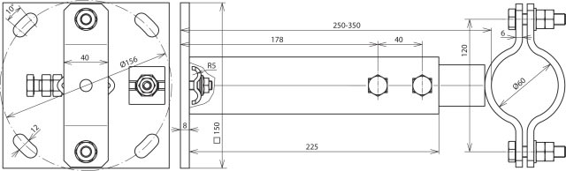 DEHN ITALIA SPA - DEH105345 Supporto di fissaggio in Fe/tZn per pali D 60mm distanza da parete da 250 a 350m m