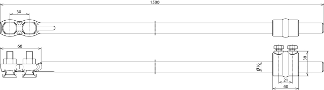 DEHN ITALIA SPA - DEH480157 Asta di adduzione rame -SET- L 1500mm c on manicotto di sezionamento e viti KS