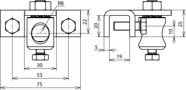 DEHN ITALIA SPA - DEH106319 Morsetto di collegamento in INOX per pro filati con perno di fissaggio Al per D 1 6mm