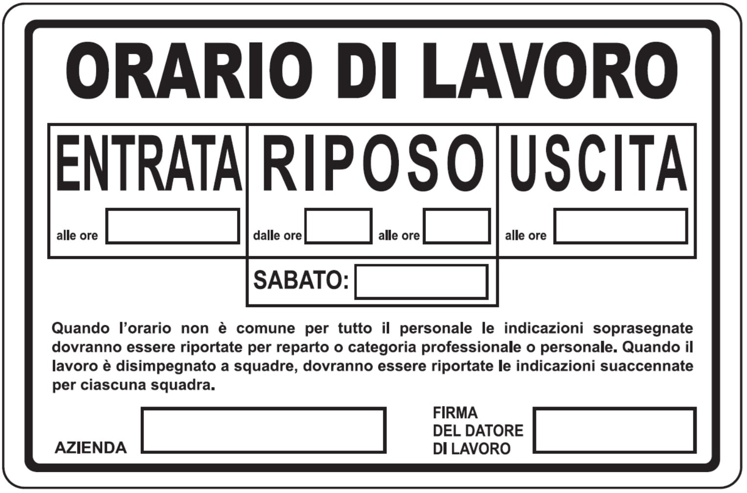 OCMEI SRL - OCM6CR1355 CART.300X200MM TAB. ORARIO LAVORO