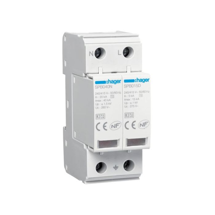 HAGER - HAGSPB215R SPD 2P T2 TNS/TT 15KA CON CONTATTO AUX