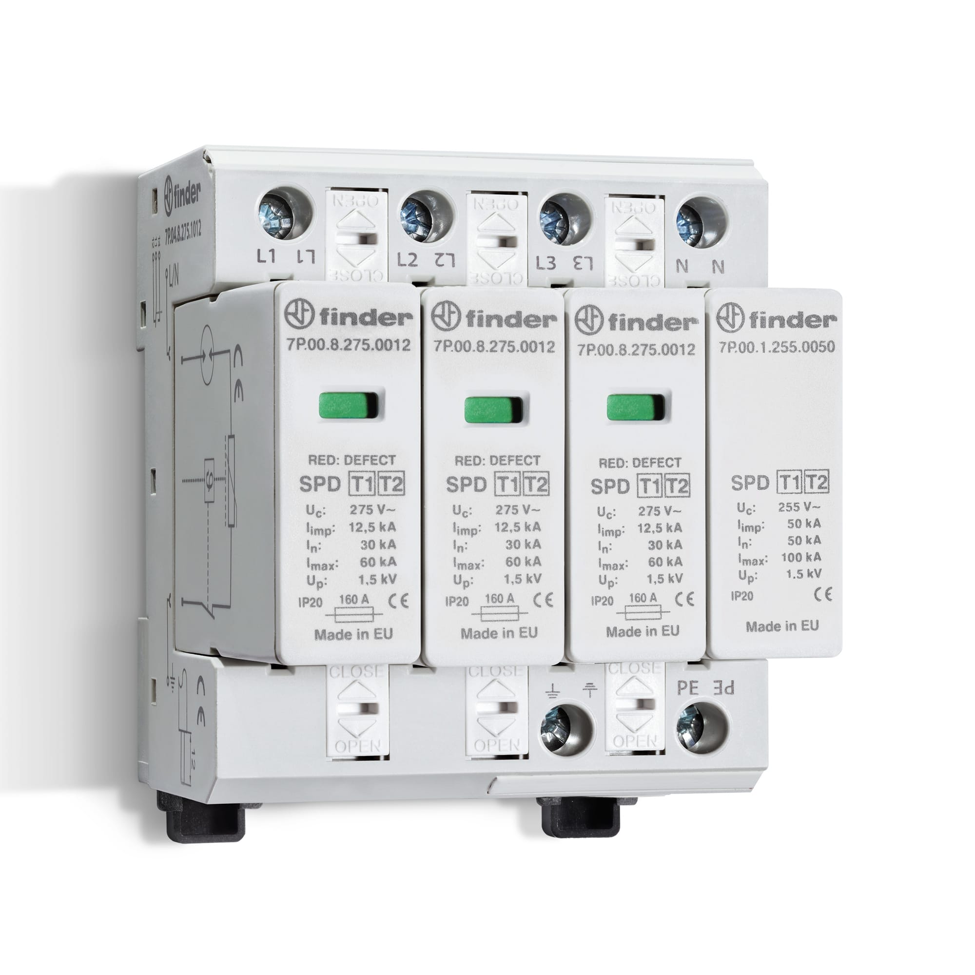 FINDER SPA - FIN7P0482751012 SPD CLASSE1+2 TRIFASE 4P 275VAC 3+1 12.5
