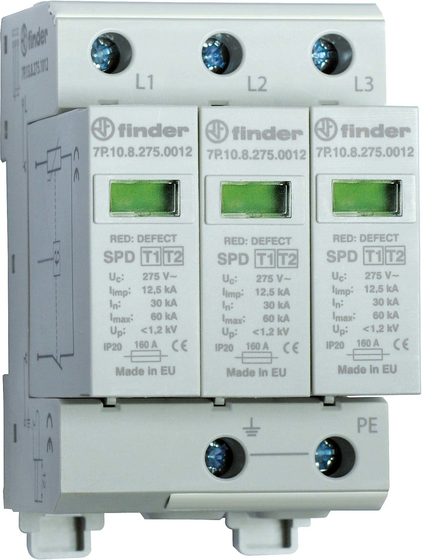 FINDER SPA - FIN7P1382751012 SPD CLASSE1+2 TRIFASE 3P 275VAC 3+0 12.5