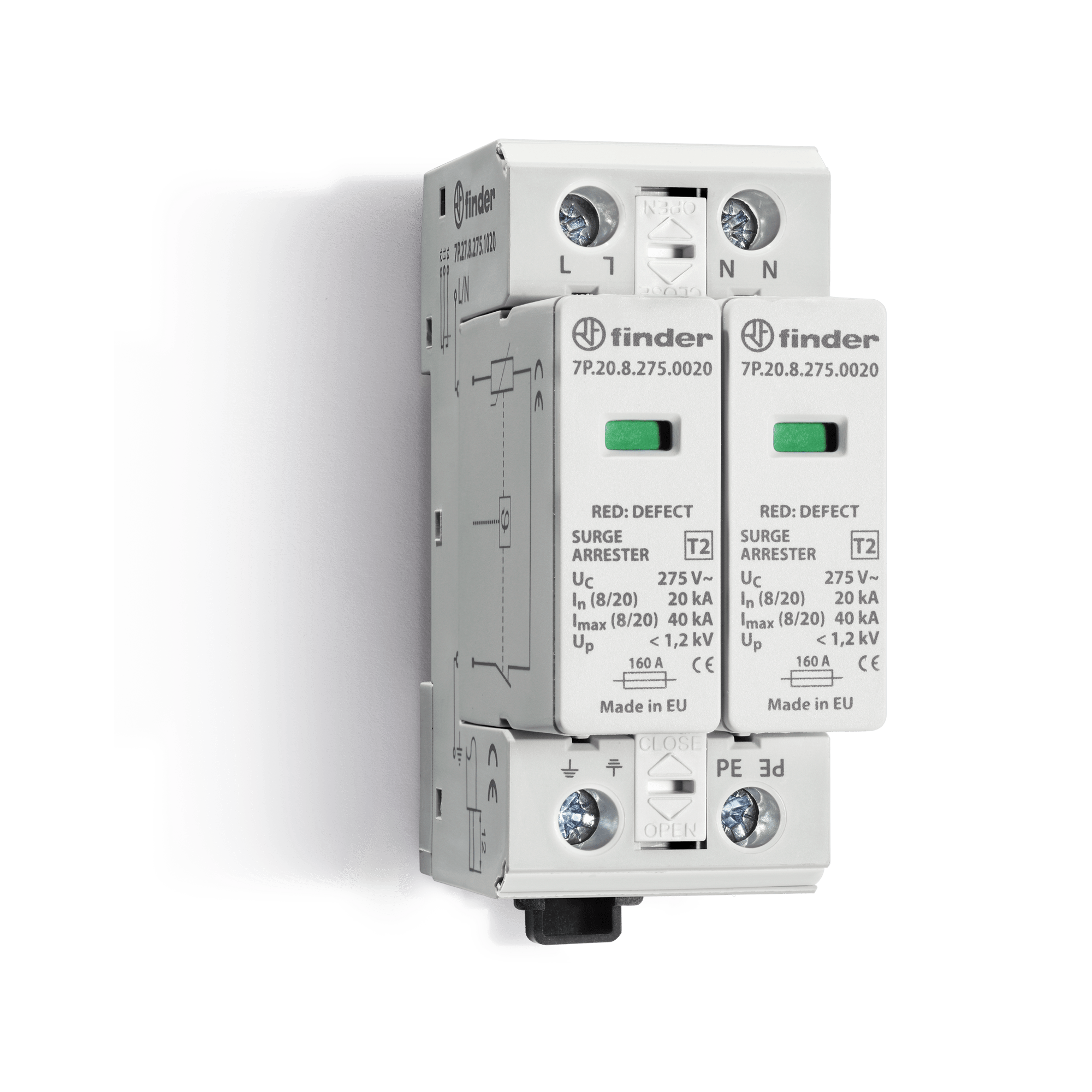 FINDER SPA - FIN7P2781500015 SPD CLASSE2 MONOF 2P 275VAC 2+0 20kA NOREM