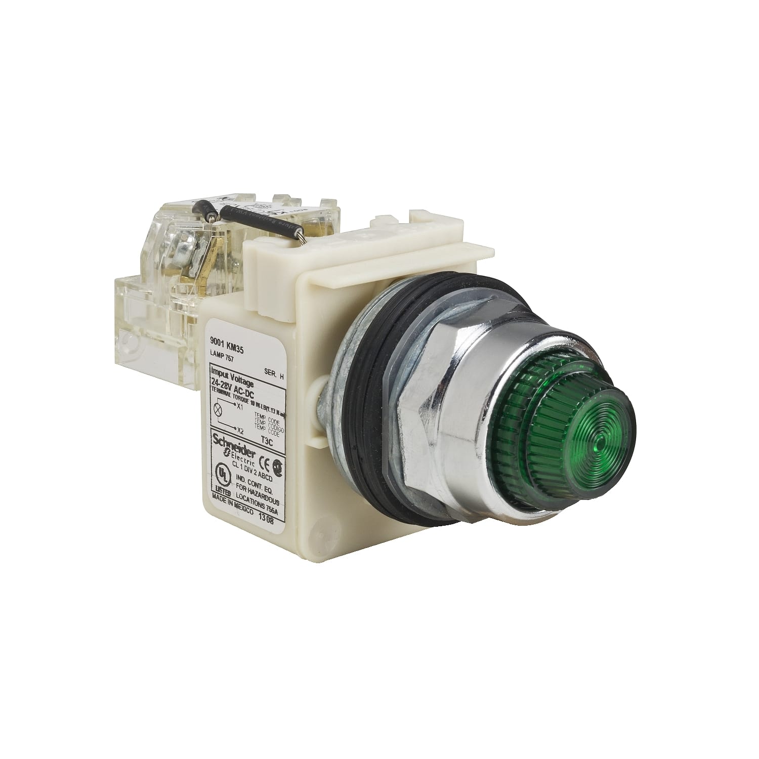 SCHNEIDER ELECTRIC - SNR9001KT35G31 Lampada spia verde tipo K Ø30 - rotonda lenti Fresnel - 24/28V - plastica