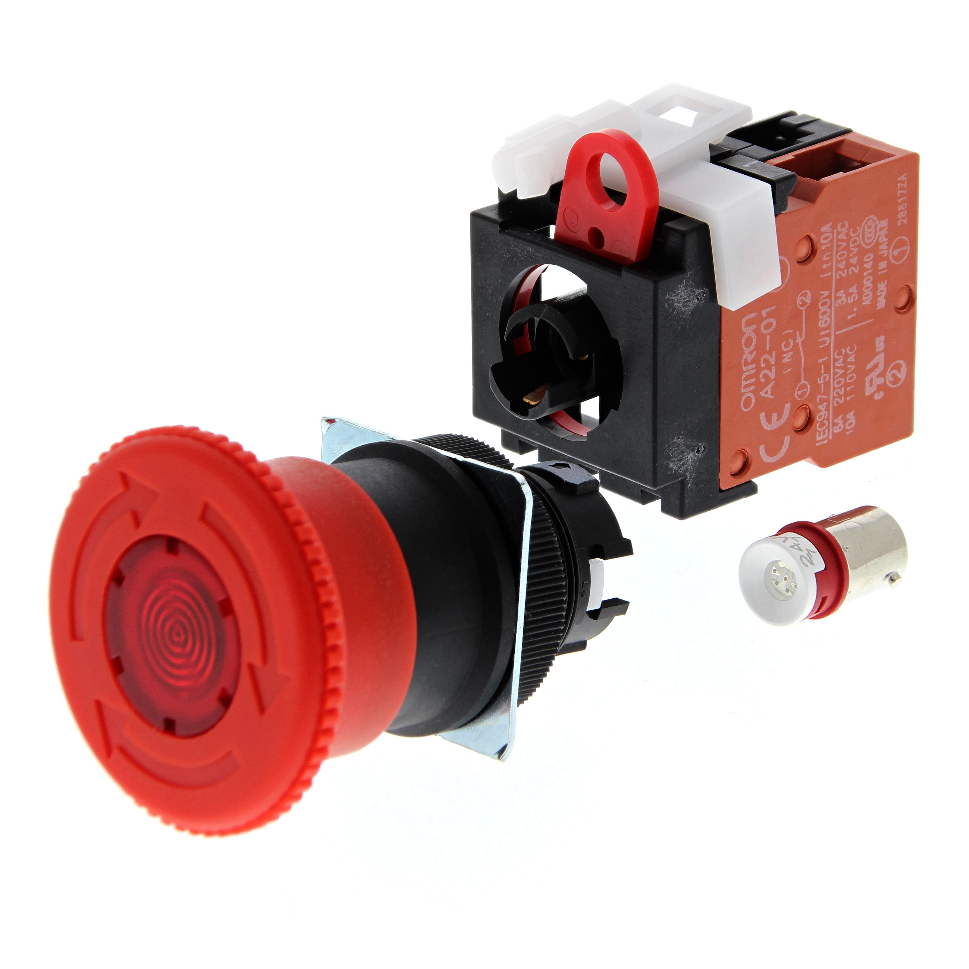 OMRON - OMRA22ELM24A01 Puls.22,A22E,Emergenza40mm,1NC,luminoso