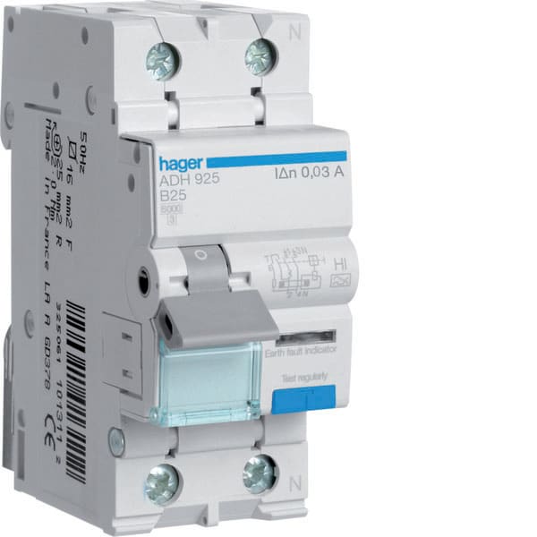 HAGER - HAGADH925 DIFF MAGN ACC 1PN 30MA A-HI 25A 6 KA B 2