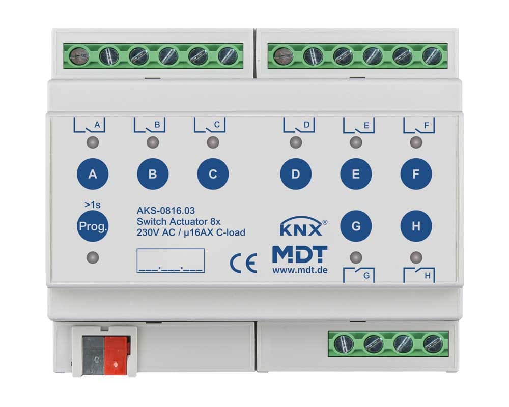MDT ITALIA SRL - EYGAKS-0816.03 Attuatore KNX on/off 8 canali,230V,16A,C-Last,140µF