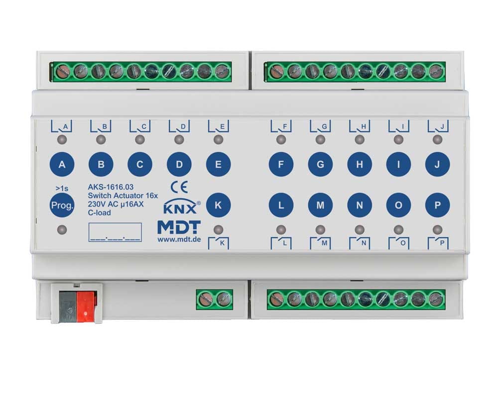 MDT ITALIA SRL - EYGAKS-1616.03 Attuatore KNX on/off 16 canali,230V,16A, C-Last,140µF