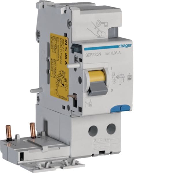 HAGER - HAGBDF225N BLOCCO DIFFERENZIALE 2P 30 MA <25A F 2M