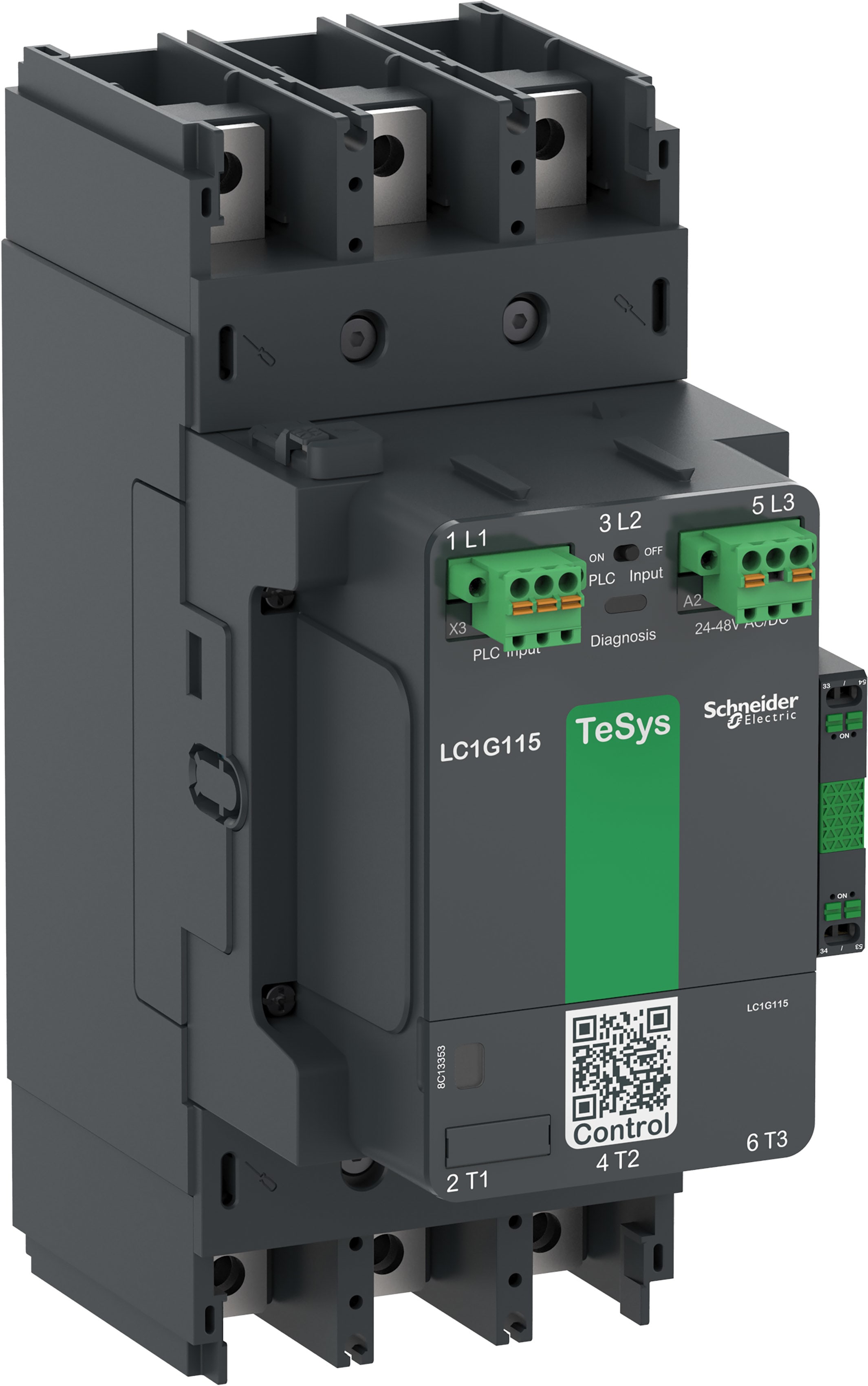 SCHNEIDER ELECTRIC - SNRLC1G115BEEA Contattore elevata potenza TeSys Giga, 3P (3NO), AC3 115A, versione Advanced, bobina elettronica 24…48V AC/DC