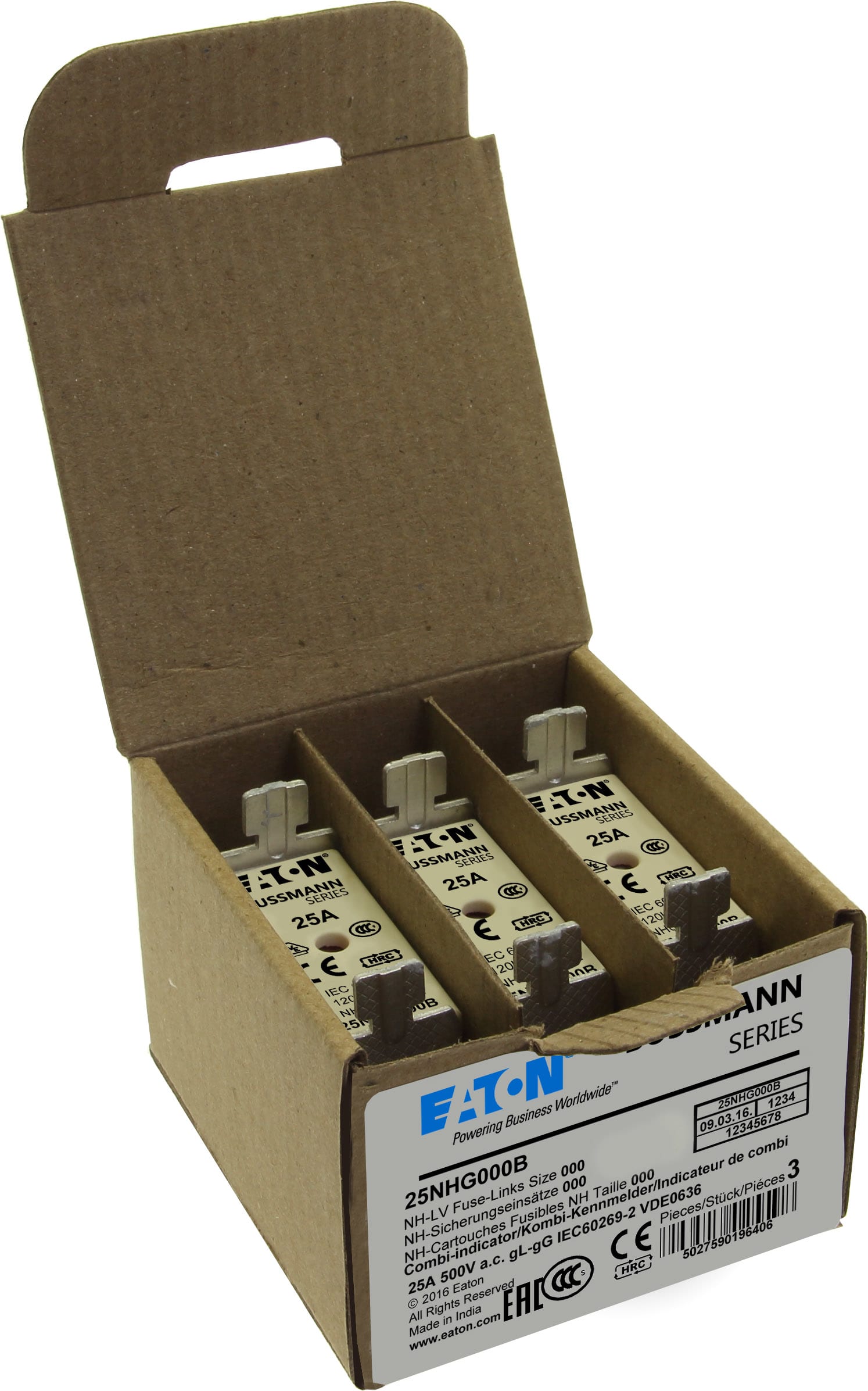 EATON - EAO25NHG000B 25NHG000B NH000, GG-GL, 25A, 500VAC, PLA