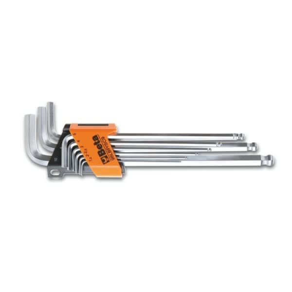 BM SPA - BMM000961354 Serie di 9 chiavi maschio esagonale piegate con un\'estremità sferica, modello extra lungo