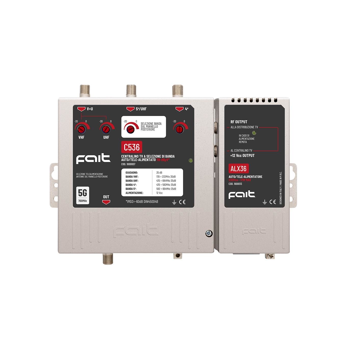 FAIT SRL - FIT1000007 C536 - AMPLIFICATORE 3 IN CONFIG. 35dB / 116dBuV AUTO-TELE ALIM.