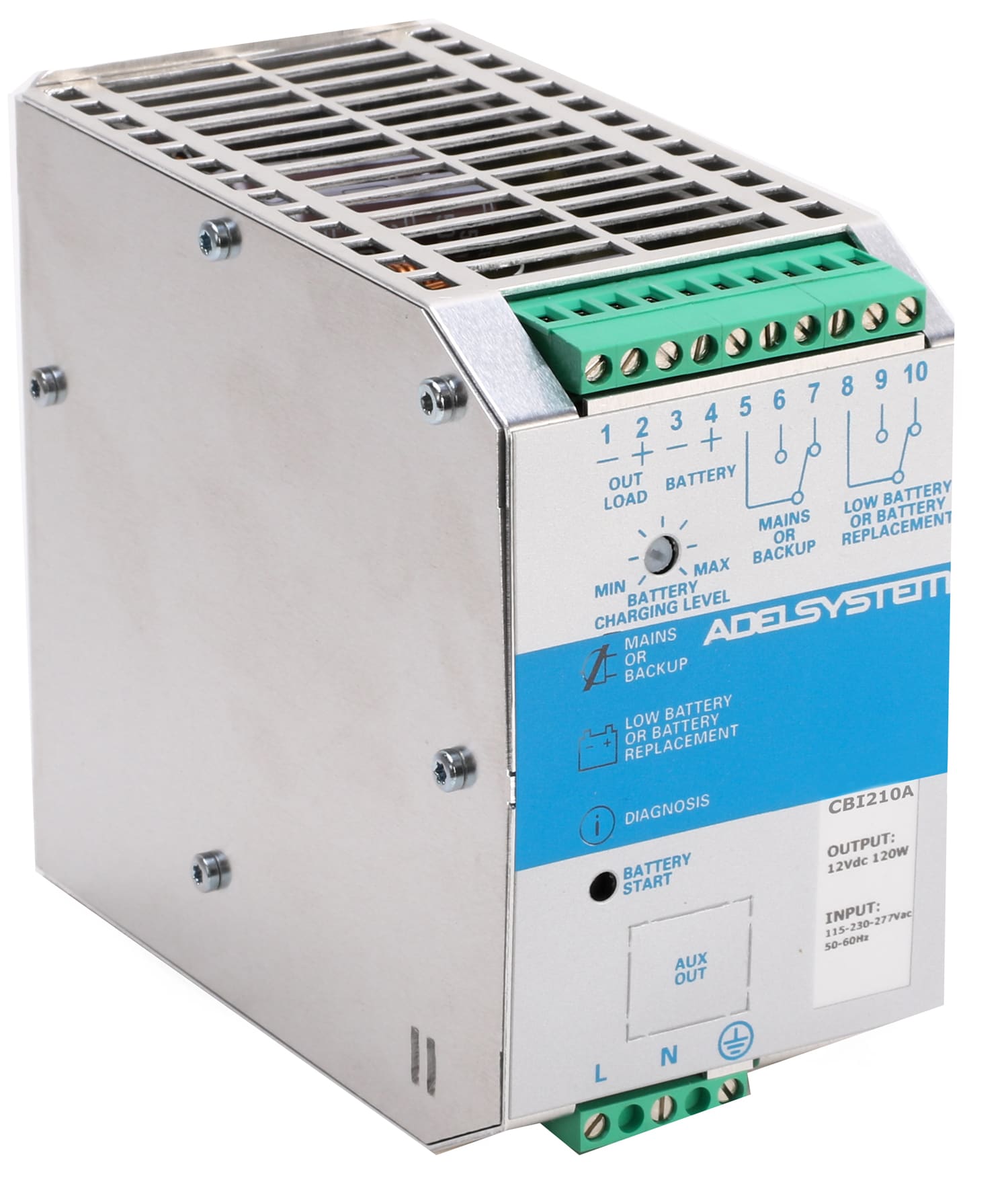 ADEL SYSTEM SRL - ADYCB1210A Caricabatterie guida DIN, 12VDC, 10A