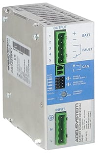 ADEL SYSTEM SRL - ADYCB12245AJ Caricabatterie guida DIN, 12VDC/6A o 24VDC/5A, Canbus J1939