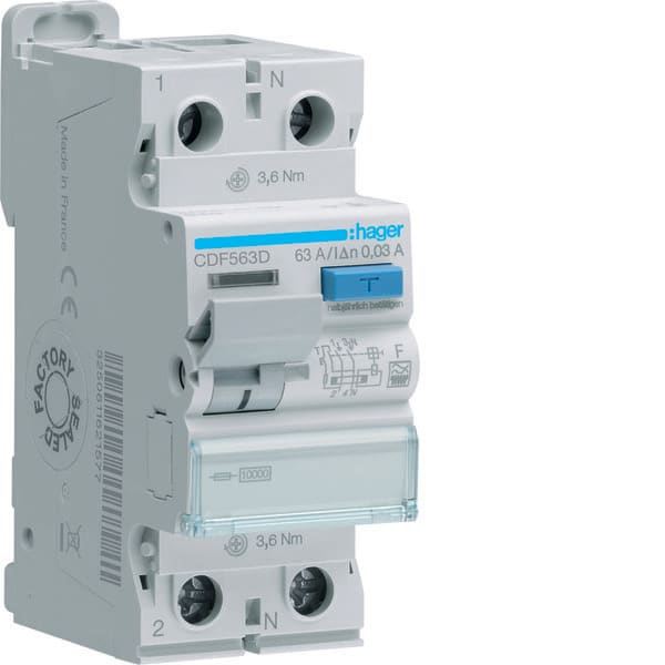 HAGER - HAGCDF563D INT. DIFF. ACC. 1P+N 30MA 63A F 2M
