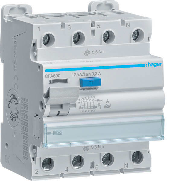 HAGER - HAGCFA690 INT DIFF ACC 3P+N 300MA 125A A 4M