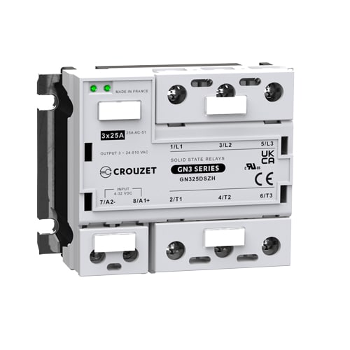 CROUZET - CROGN325DSZH SSR, GN3, 3-PHASE, PANEL MOUNT, 25A, IN