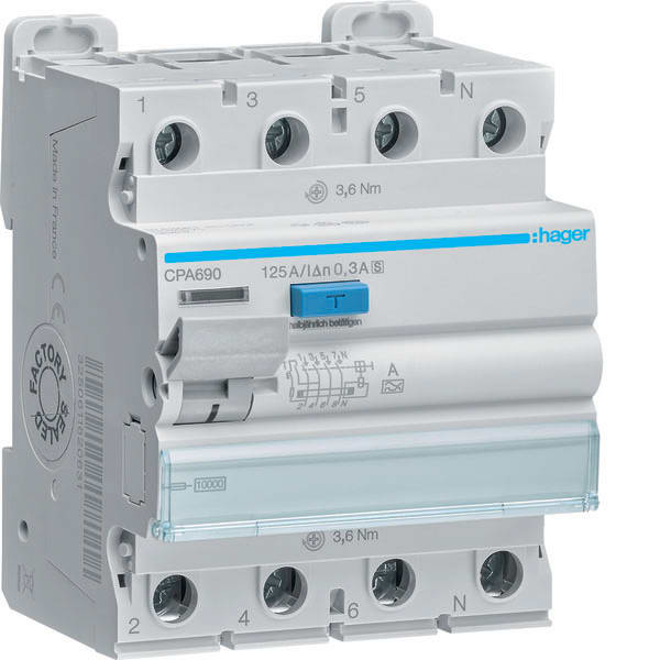 HAGER - HAGCPA690 INT DIFF ACC 3P+N 300MA 125A A SEL 4M